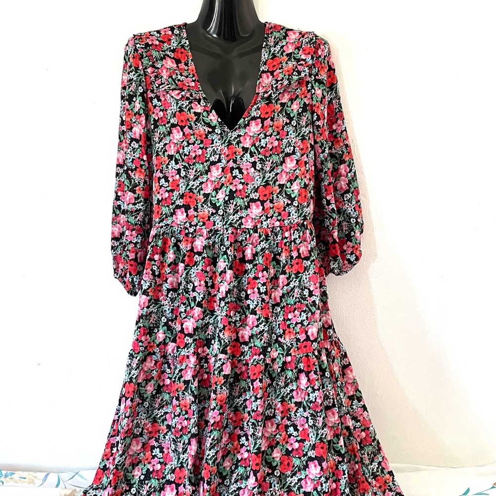 Zara floral ruffled V neck oversized midi dress - Picture 9 of 16
